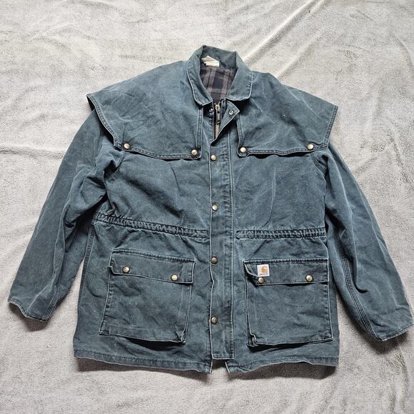 VTG Carhartt Chore Jacket Men's Green Blanket Lined Cape Duster 90s USA Large?